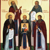 Karelens heliga Upplysare, åt vilkas minne vår kyrka är helgad/Karjalan pyhät Valistajat, joiden muistolle kirkkomme on pyhitetty