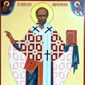 Helige Nikolaos Undergöraren, åt vars minne vår kyrka är helgad/Pyhä Nikolaos Ihmeidentekijä, jonka muistolle kirkkomme on pyhitetty